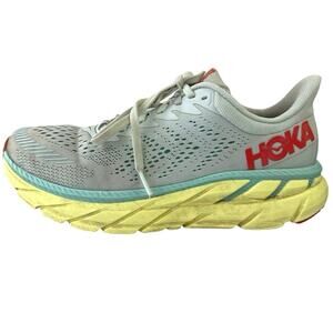 Hoka One One Clifton 7 Womens Mint/Yellow Lace Up Running Sneakers Shoes Sz 6.5